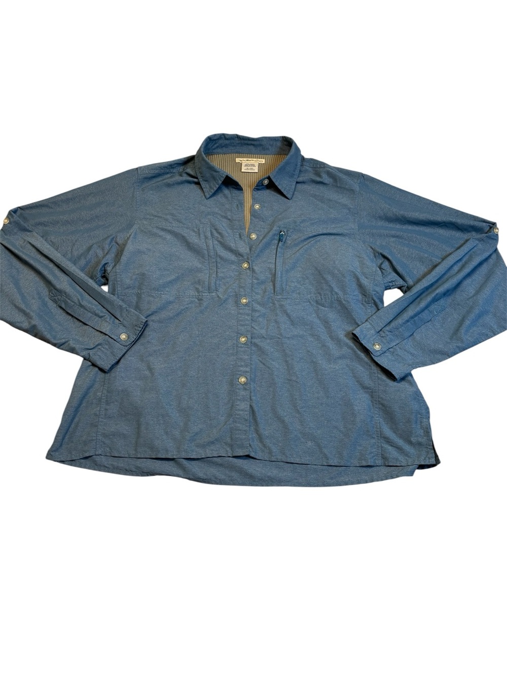 ExOfficio Women’s XL Blue Long Sleeve Hiking Travel Shirt Vented Quick Dry
